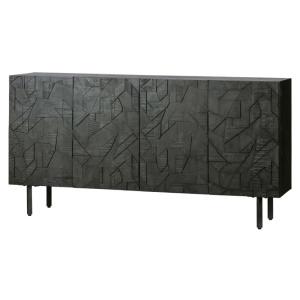 Buffet bas 4 portes sculptées en bois et métal noir 160x40x…