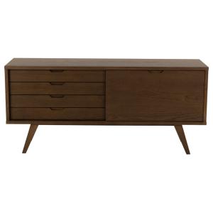 Buffet bas 4 tiroirs 1 porte L145cm effet bois foncé