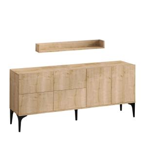 Buffet bas 6 portes avec étagère l180cm chêne clair