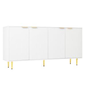 Buffet bas blanc à motifs géométriques en relief avec pieds…
