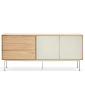 Buffet bas contemporain en bois 3 tiroirs 2 portes beige