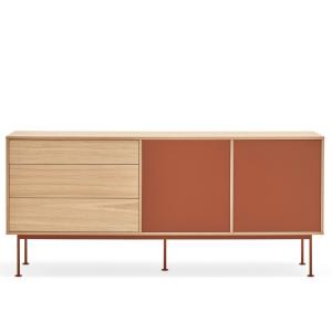 Buffet bas contemporain en bois 3 tiroirs 2 portes orange