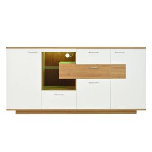 Buffet Bas Design Blanc et Chêne avec Éclairage LED