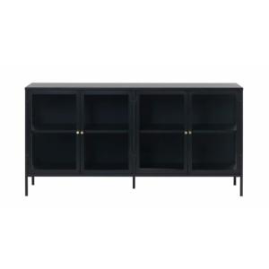 Buffet bas élégant en métal noir 4 portes vitrées MERLIN
