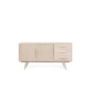Buffet bas en bois de manguier blanchi 2 portes 3 tiroirs