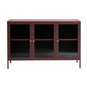 Buffet bas en métal et verre trempé 132X40 cm rouge