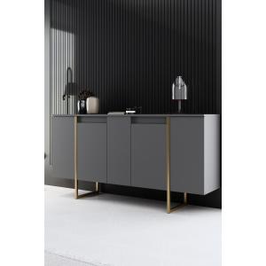 Buffet bas l160cm métal or et bois anthracite