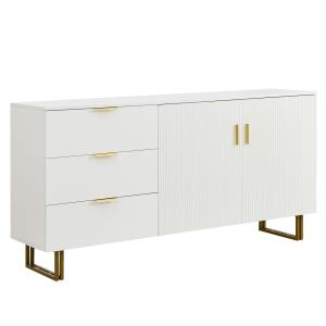 Buffet Bas Moderne Blanc avec 3 Tiroirs et 2 Portes