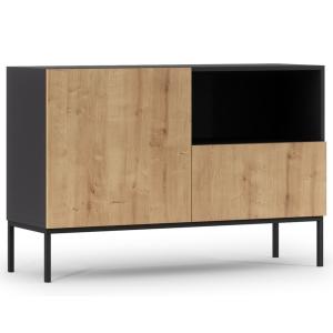 Buffet bas ouverture par pression L120cm effet bois et noir