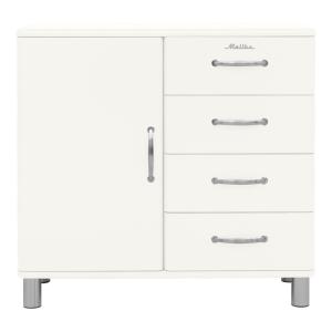 Buffet bas style rétro 1 placard 4 tiroirs beige