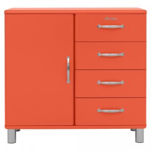 Buffet bas style rétro 1 placard 4 tiroirs orange