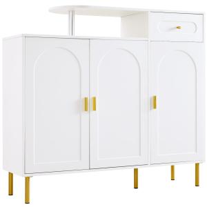 Buffet blanc 3 portes courbes pieds poignées métalliques do…