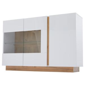 Buffet blanc brillance avec verre, 3 portes et éclairage LE…