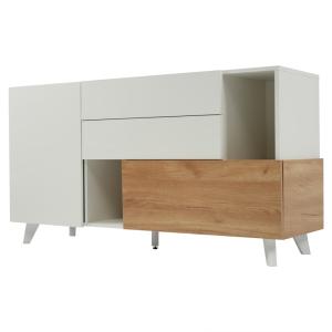 Buffet blanc brillant et effet bois 2 niches 2 tiroirs et 1…