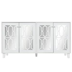 Buffet blanc design 4 portes miroir motif géométrique