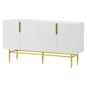 Buffet blanc design nervuré 4 portes avec accents dorés