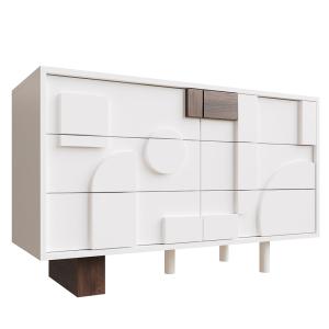 Buffet blanc effet bois façade géométrique en relief 6 tiro…