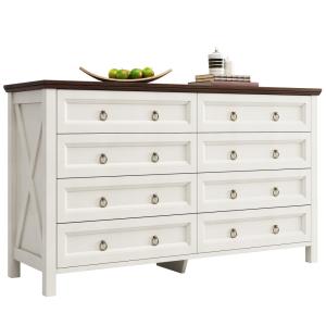 Buffet blanc elegant et effet bois noyer 8 tiroirs