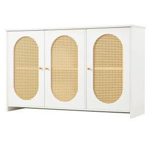 Buffet blanc élégant vintage avec 3 portes en rotin 125*38*…