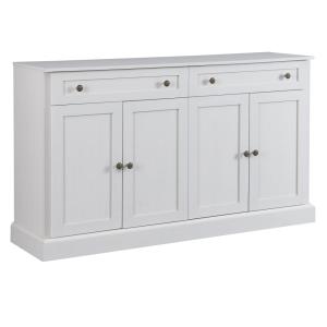 Buffet blanc en bois avec 4 portes et 2 tiroirs