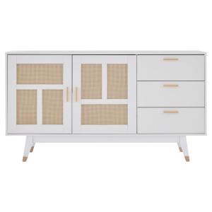 Buffet blanc en rotin 2 portes 3 tiroirs poignets dorés 160…