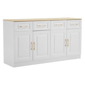 Buffet blanc fermier effet bois 4 tiroirs 4 portes