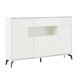 Buffet blanc laqué avec pieds noirs moderne et élégant