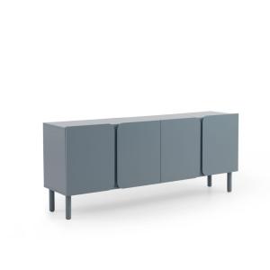 Buffet bleu avec bords arrondis aux coins des portes