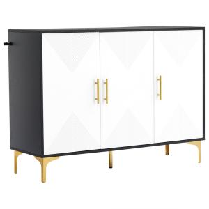 Buffet bohème blanc mat portes rayées poignées et pieds dor…