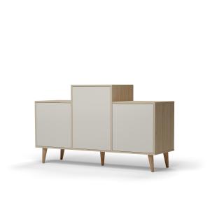 Buffet bois effet chêne clair, 3 portes blanc cassé L127,40…