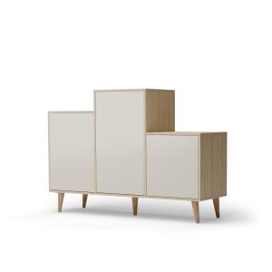 Buffet bois effet chêne clair, 3 portes blanc cassé L127,40…