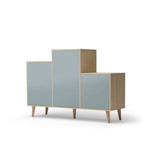 Buffet bois effet chêne clair, 3 portes bleu clair L127,40x…