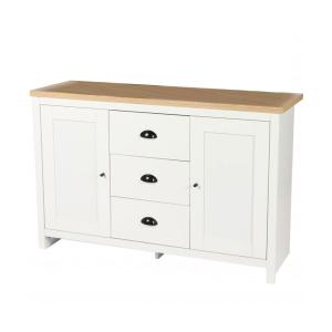 Buffet bois et blanc 2 portes et 3 tiroirs - 119x39.5x77cm