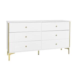 Buffet commode 6 tiroirs blanc, poignet et pieds dorés 140x…