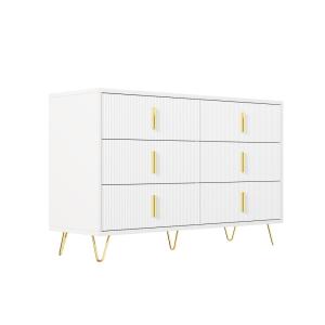 Buffet commode 6 tiroirs blanche accents dorés 120x40x72cm