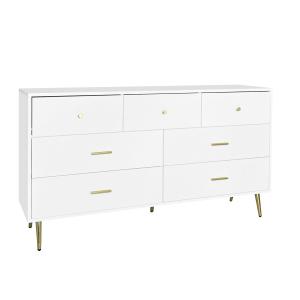 Buffet commode blanc 7 tiroirs poignées et pieds dorées