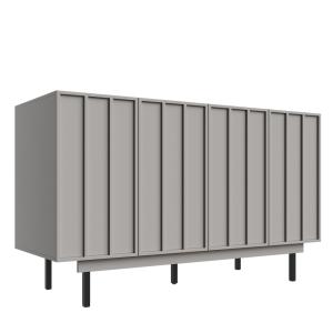Buffet contemporain gris mat avec 4 portes rainurées