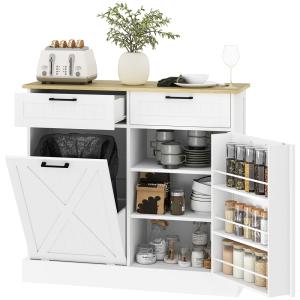 Buffet cuisine meuble poubelle 38L 2 tiroirs MDF blanc