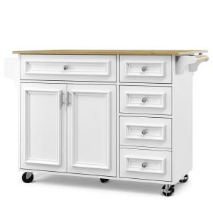 Buffet de cuisine blanc avec plan de travail bois et tiroirs