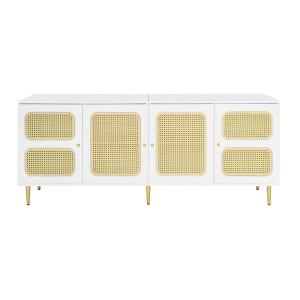 Buffet de cuisine blanc avec portes en cannage et pieds dor…