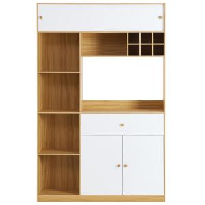 Buffet de cuisine haut blanc et bois avec LED et espace mic…