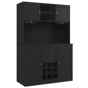 Buffet de cuisine noir avec porte-verres et range bouteille