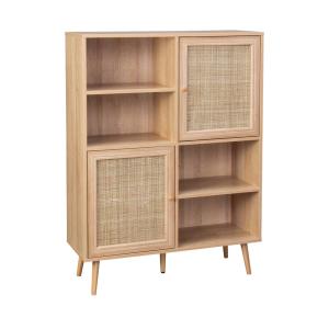 Buffet de rangement cannage et décor bois 2 portes