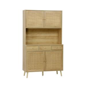 Buffet décor bois et cannage 4 portes 3 tiroirs 110 cm, nat…