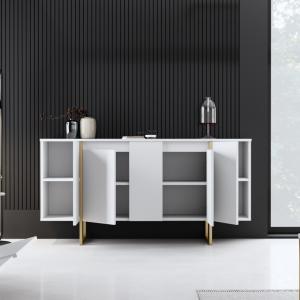 Buffet design blanc et or 160 cm - 4 portes