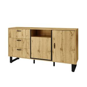 Buffet effet bois 2 portes 3 tiroirs 150*38*77cm