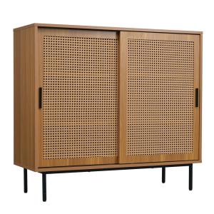 Buffet effet bois 2 portes coulissantes en rotin