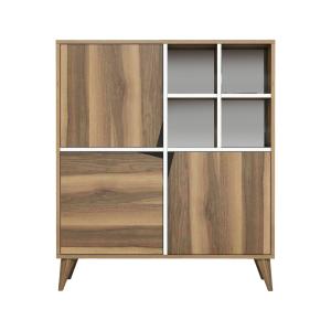 Buffet effet bois beige, blanc 100x30 h115 cm