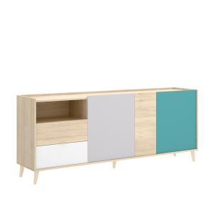 Buffet effet bois beige, gris 180x43 cm