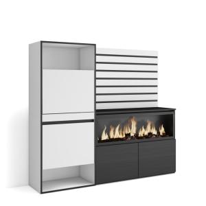 Buffet effet bois blanc 167x35x145cm cheminée effet feu XXL